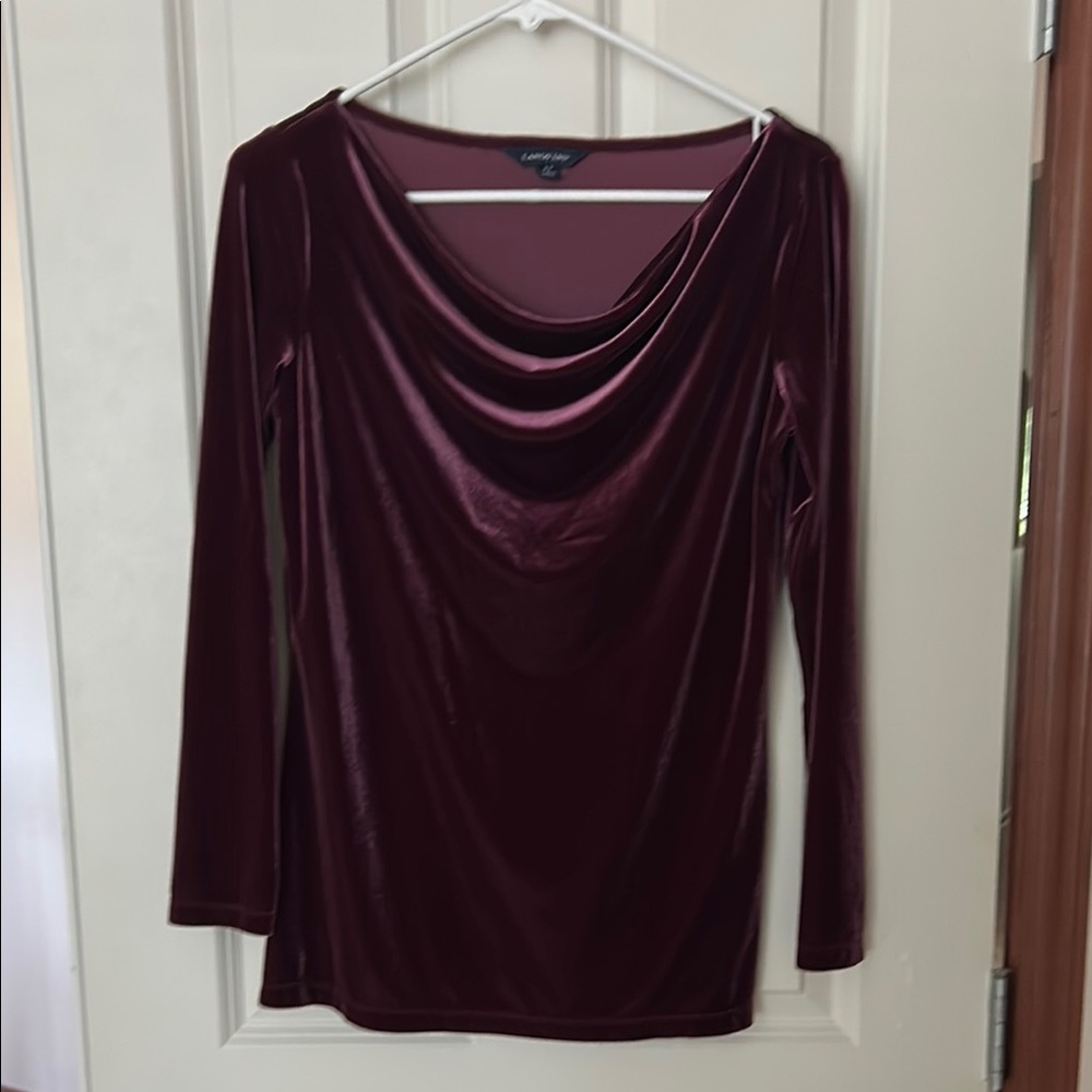 Lands End velvet cowl neck top